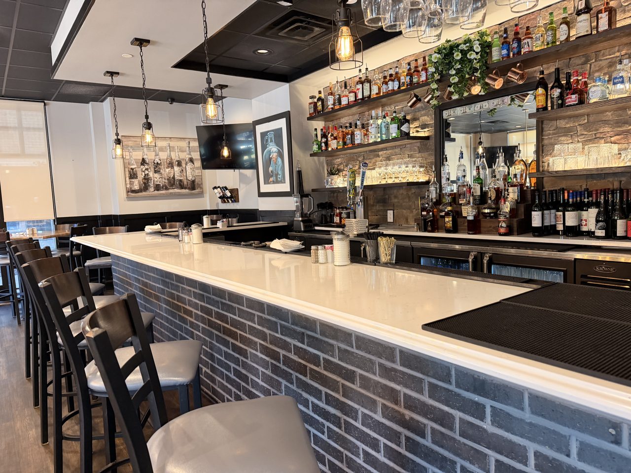 Bar with stocked shelves