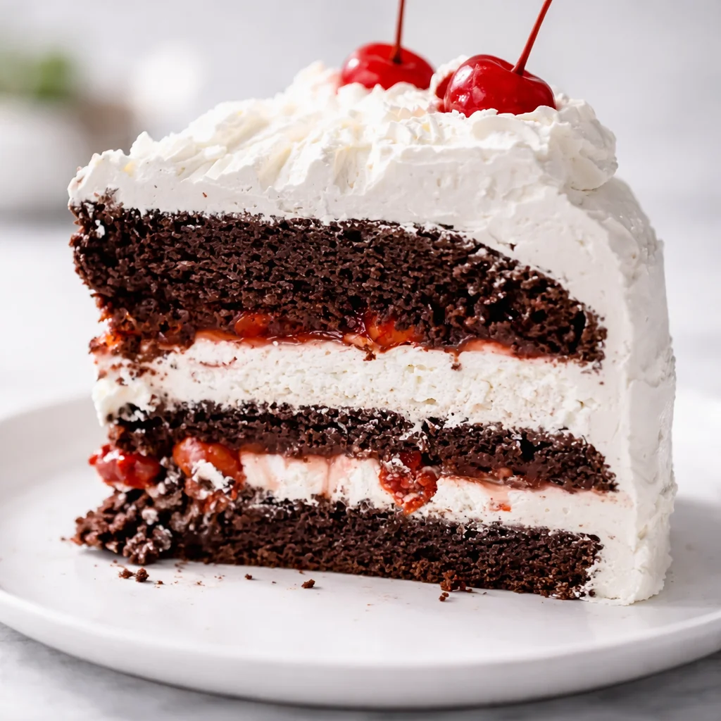 Black Forest cake with cherries and whipped cream